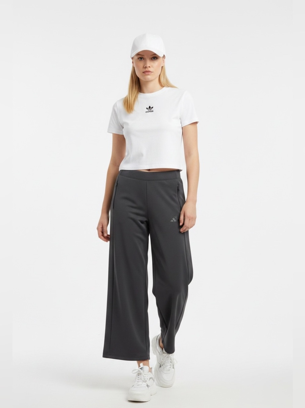 Adidas Women’s Active Wide-Leg Pants Black Size Small Zip Pockets Athleisure